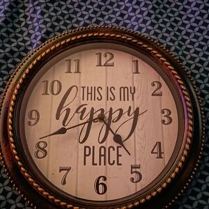 This Is My Happy Place Round Wall Clock - Brown/Gold Accent